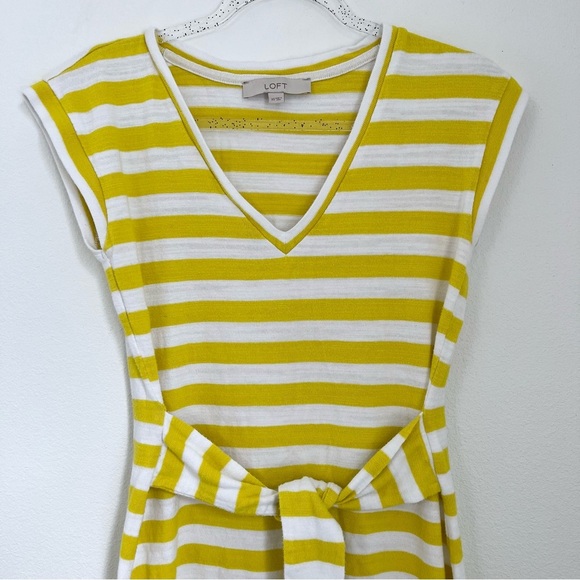 LOFT Striped Tie Waist V-Neck Yellow Midi Dress Size XS - Picture 5 of 12